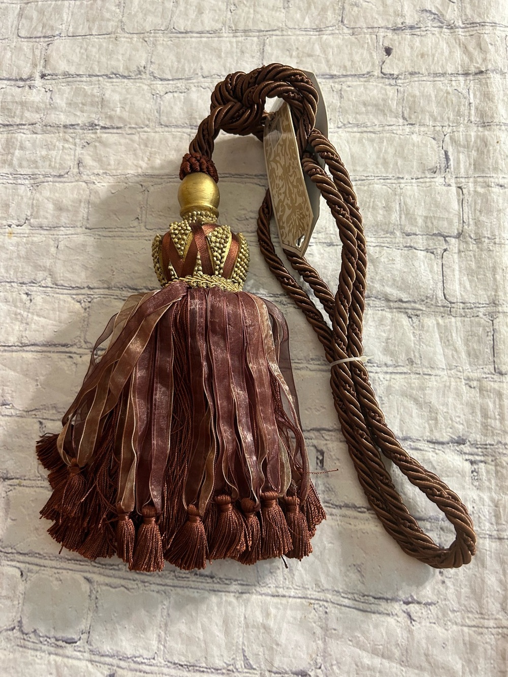TRIMLAND CAVALIER TASSEL TIE BACK COPPER GOLD BROWN BRAIDED CORD (1) ELEGANT